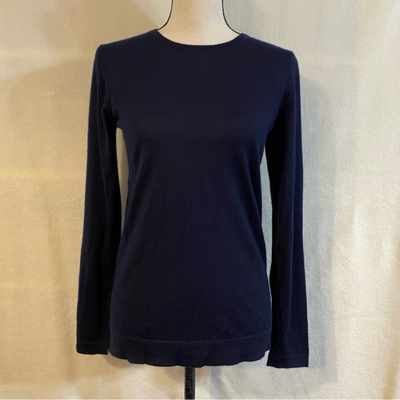 Colombo IT 42 navy cashmere silk crewneck long sleeve knit sweater Made in Italy